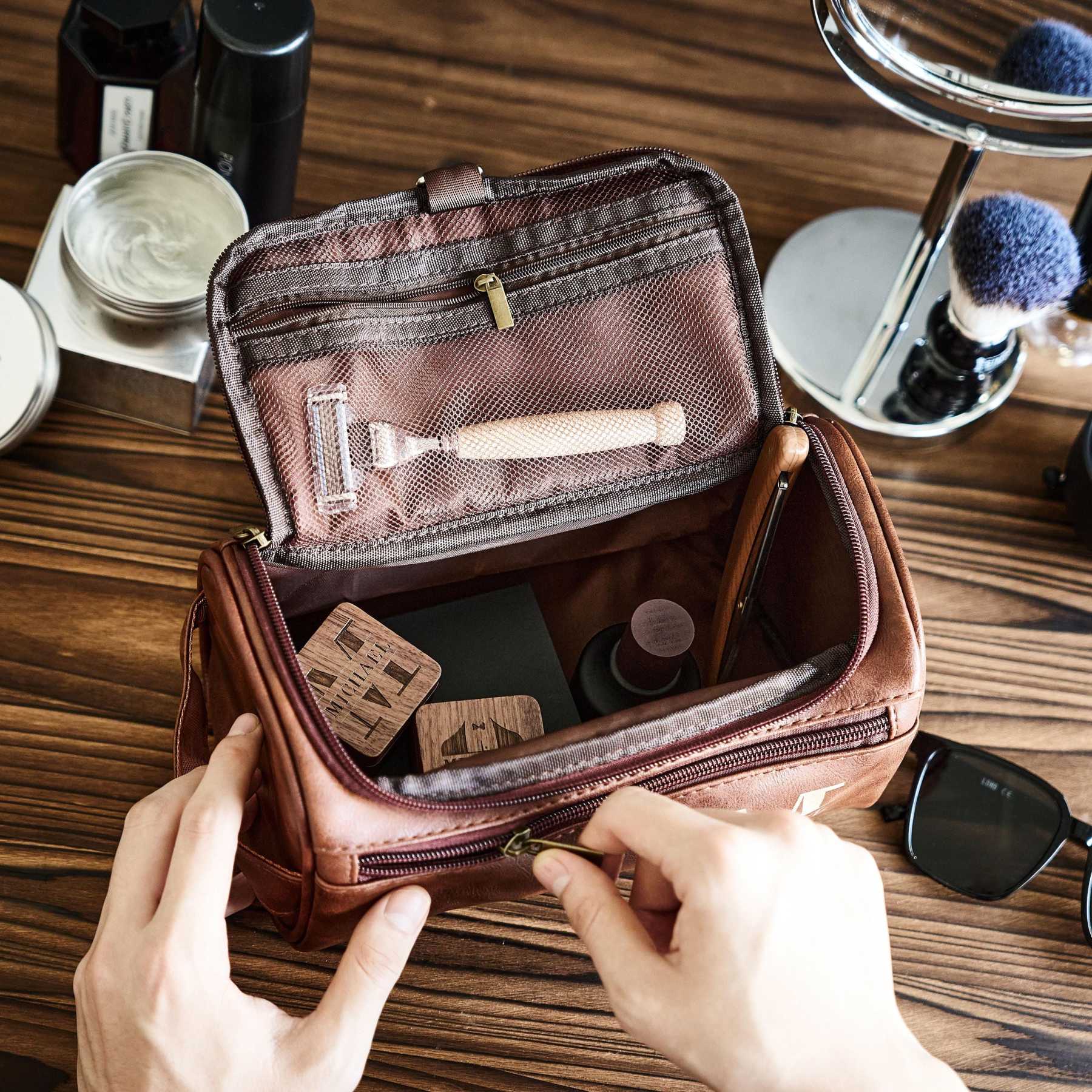 Personalized Leather Monogram Engraved Wash Bag for Unique & Love | JNSBag05