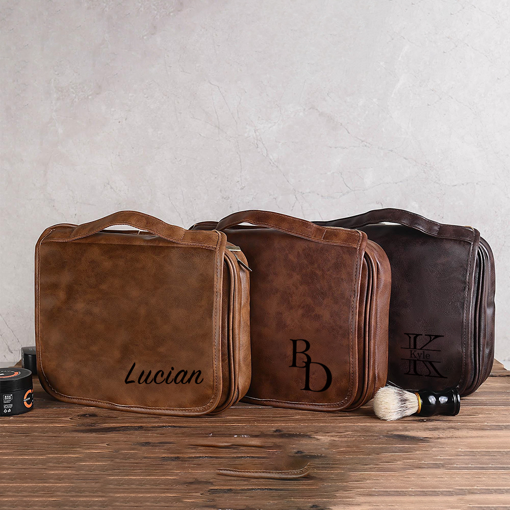 Personalized Leather Monogram Engraved Wash Bag for Unique & Love | JNSBag33