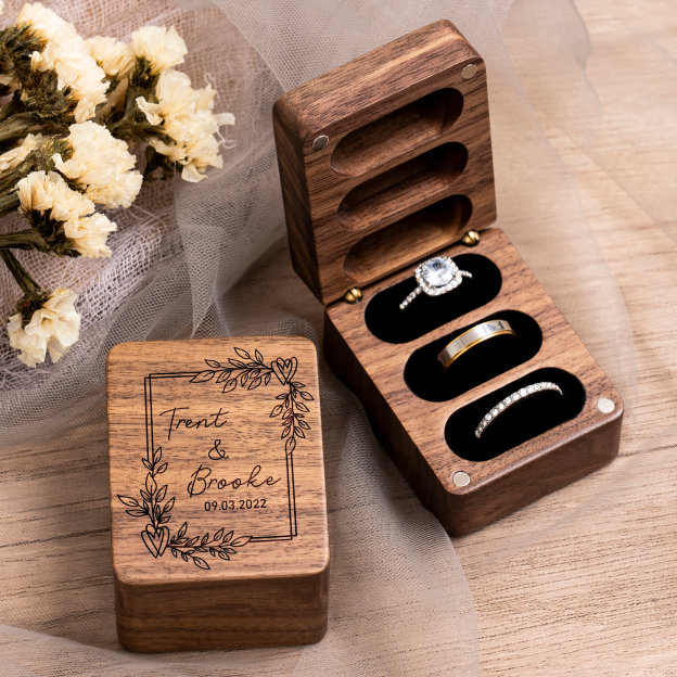 Personalized Triple Slots Wedding Ring Box for Unique & Love | JNSDec39