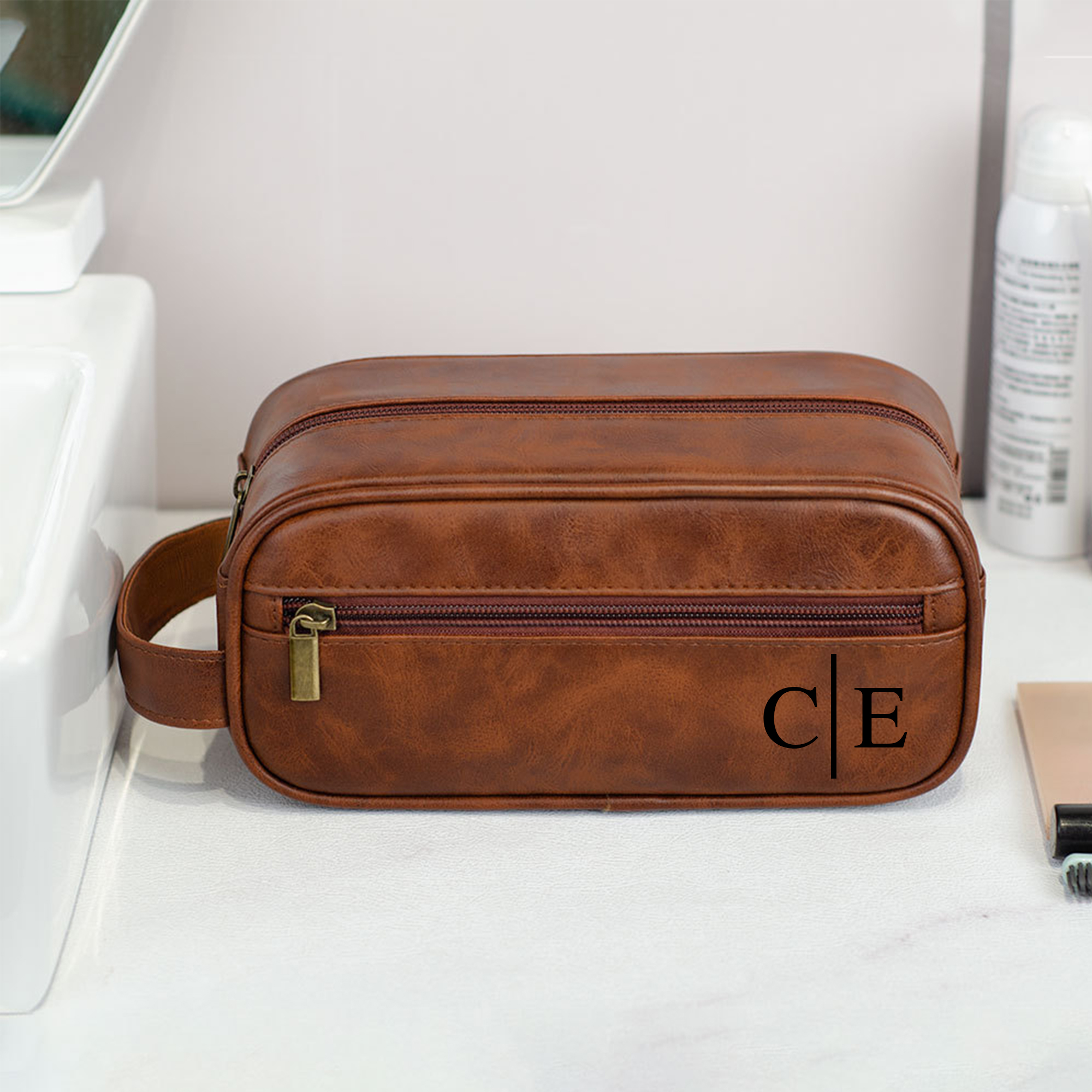 Personalized Leather Monogram Engraved Toiletry Bag for Unique & Love | JNSBag71