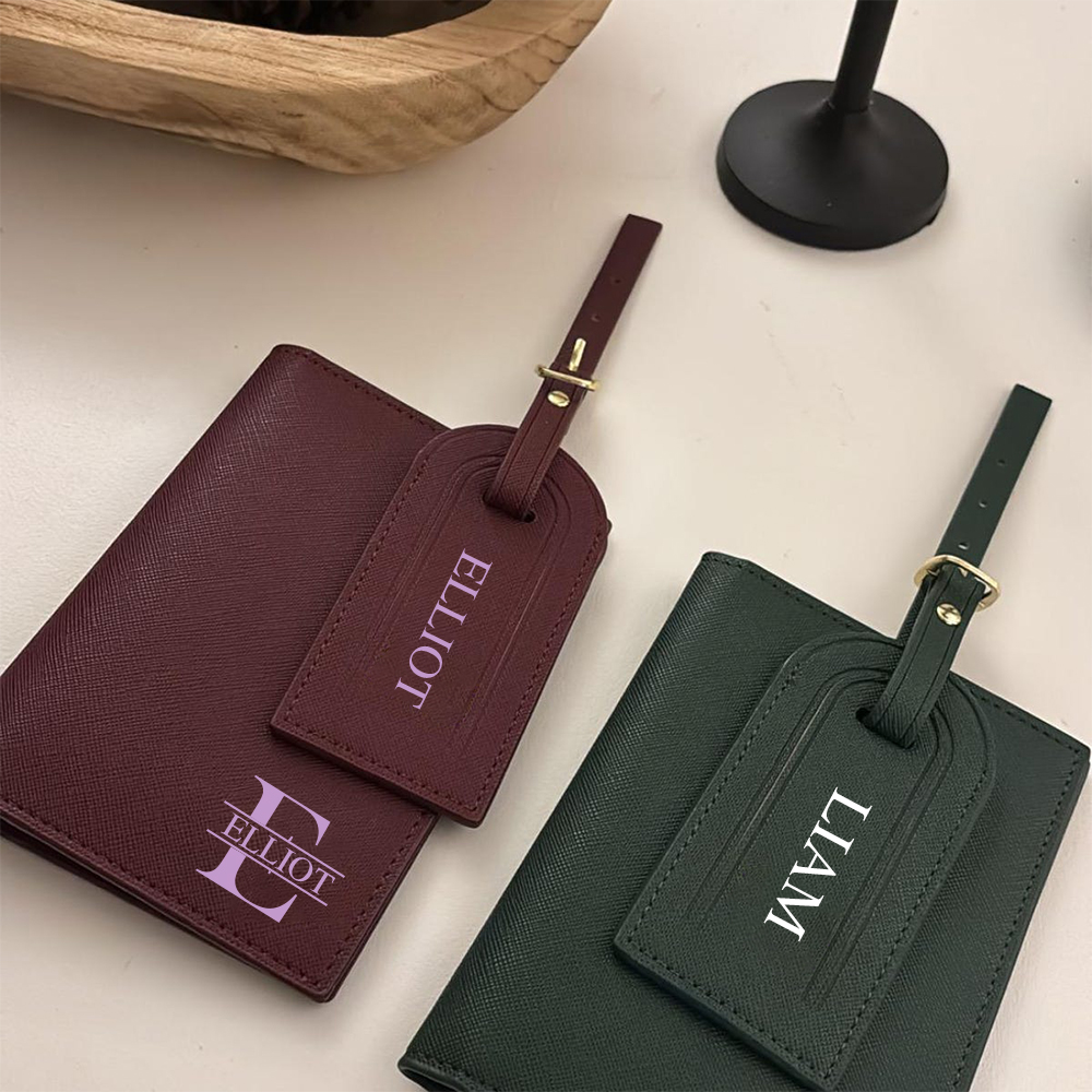 Personalized Leather Passport Wallet & Luggage Tag for Unique & Love | JNSCase04