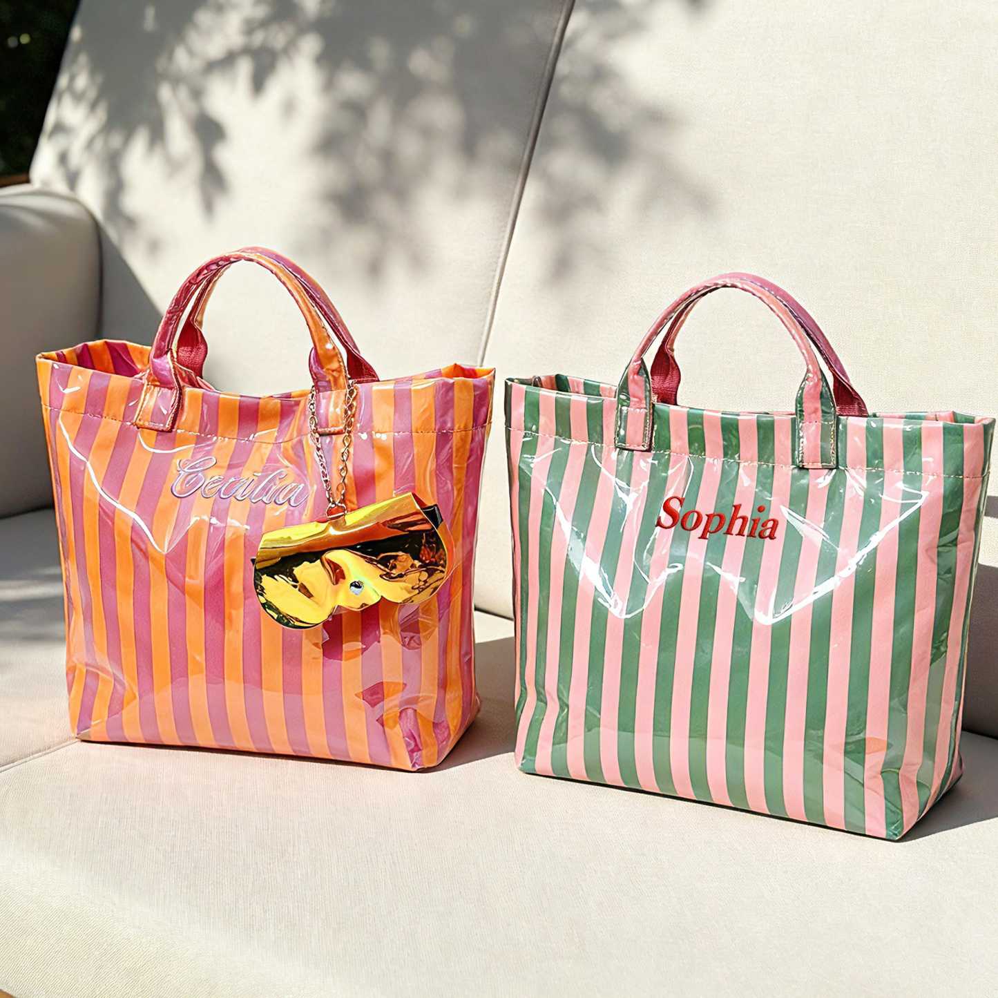 Personalized Embroidered Waterproof Striped Beach Tote Bag for Unique & Love | JNSBag123