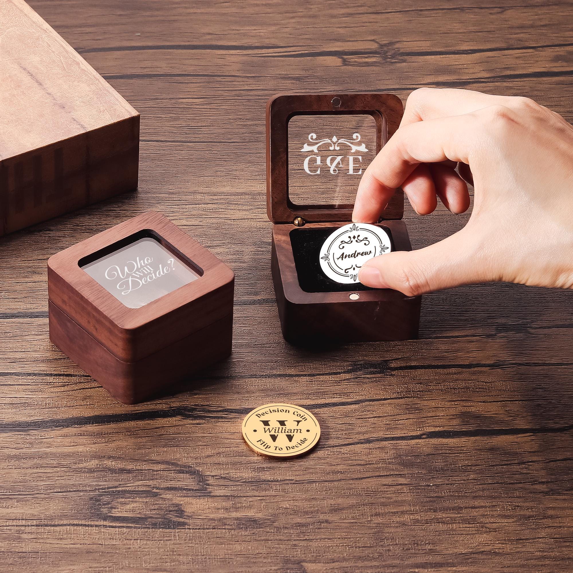 Personalized Engraved Decision Coin with Wooden Box | JNSDec153