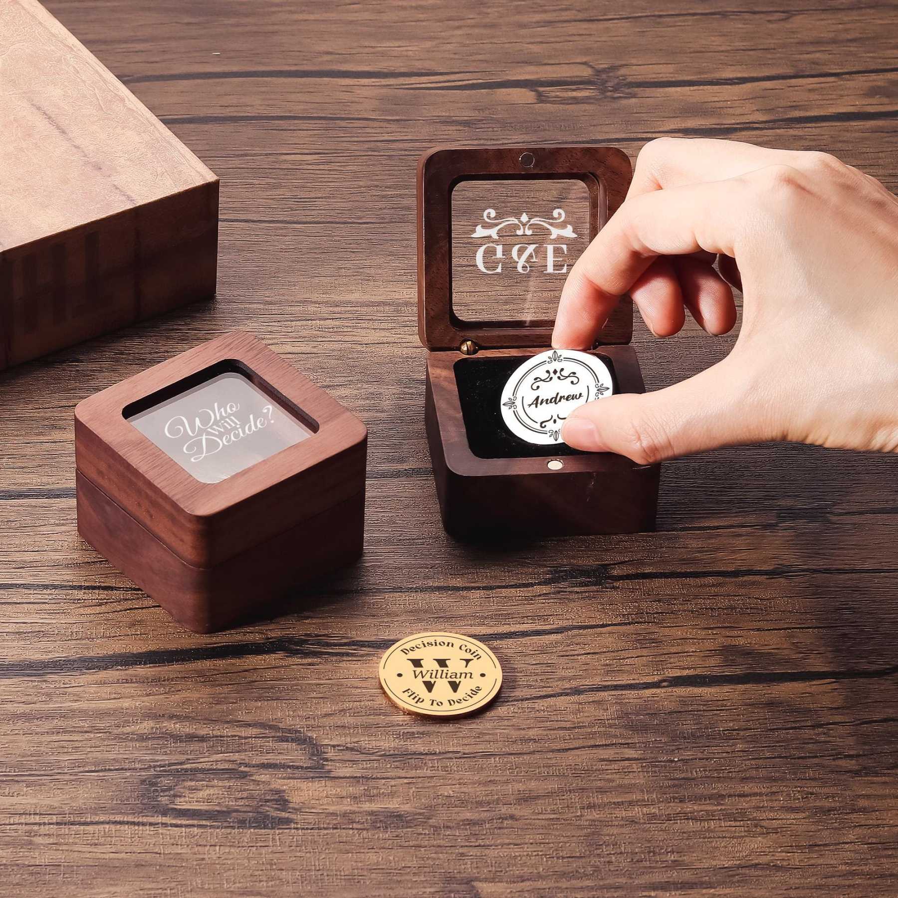 Personalized Engraved Decision Coin with Wooden Box | JNSDec153