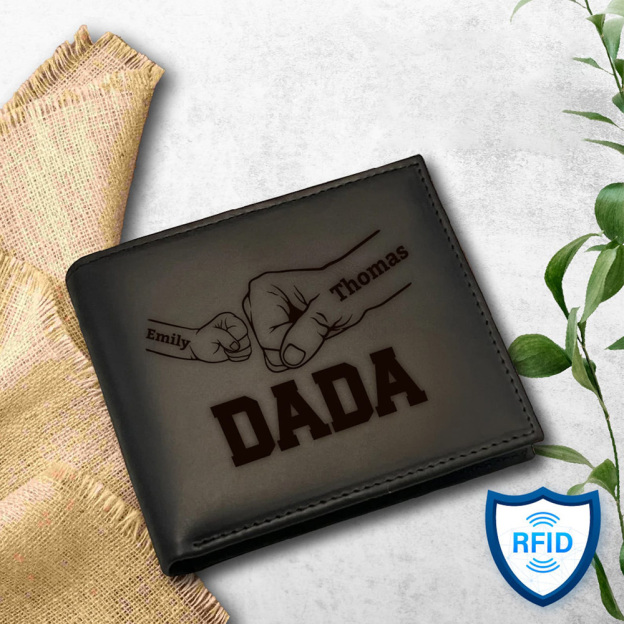 Personalized Fist Bump Dad Kids Name Leather Wallet for Unique & Love | JNSBag91