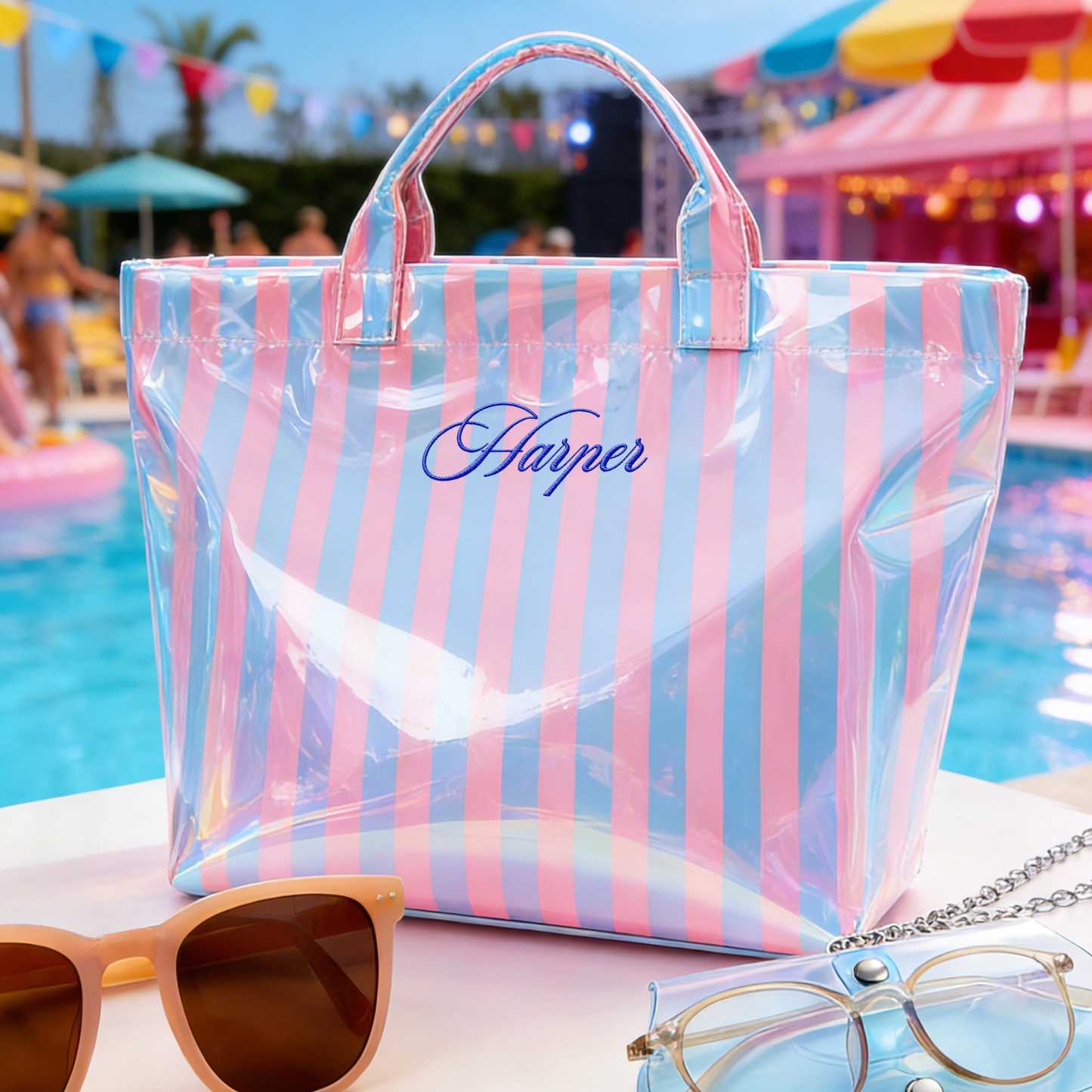 Personalized Embroidered Waterproof Striped Beach Tote Bag for Unique & Love | JNSBag123
