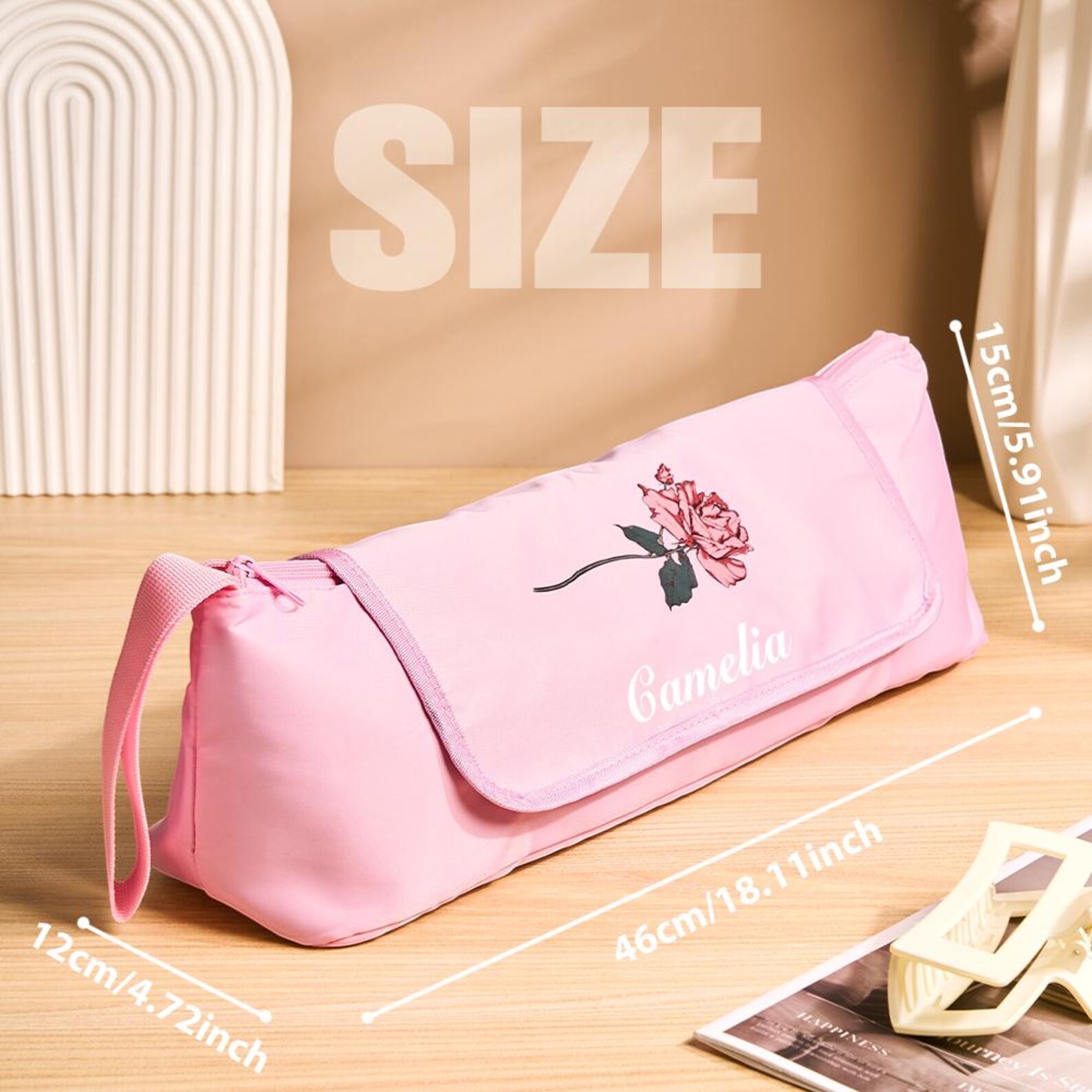 Personalized Birth Flower Hair Tools Portable 2-in-1 Design Travel Bag | JNSBag140