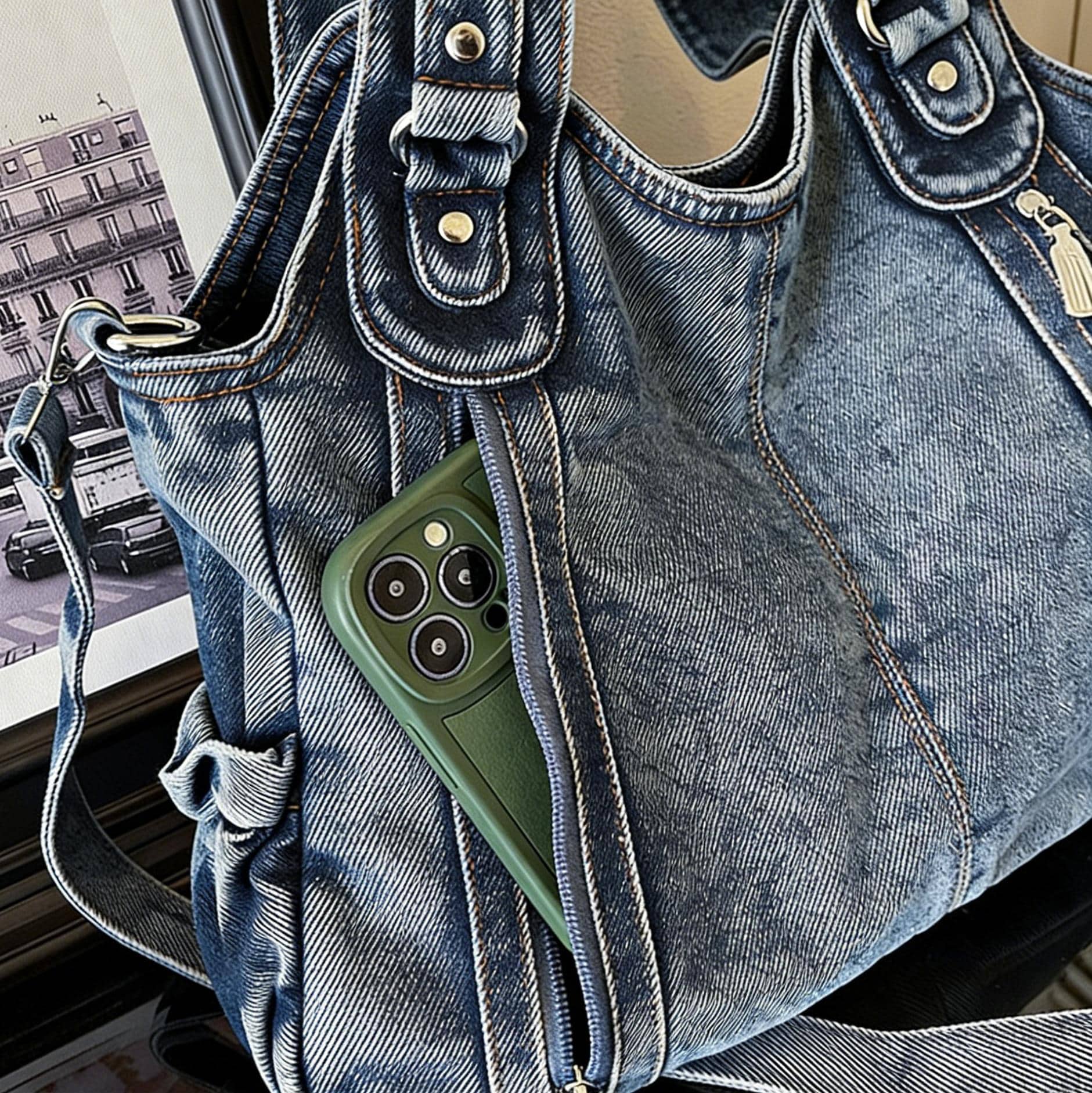 Personalized Hand Embroidered Retro Denim Tote Bag  for Unique & Love | JNSBag144