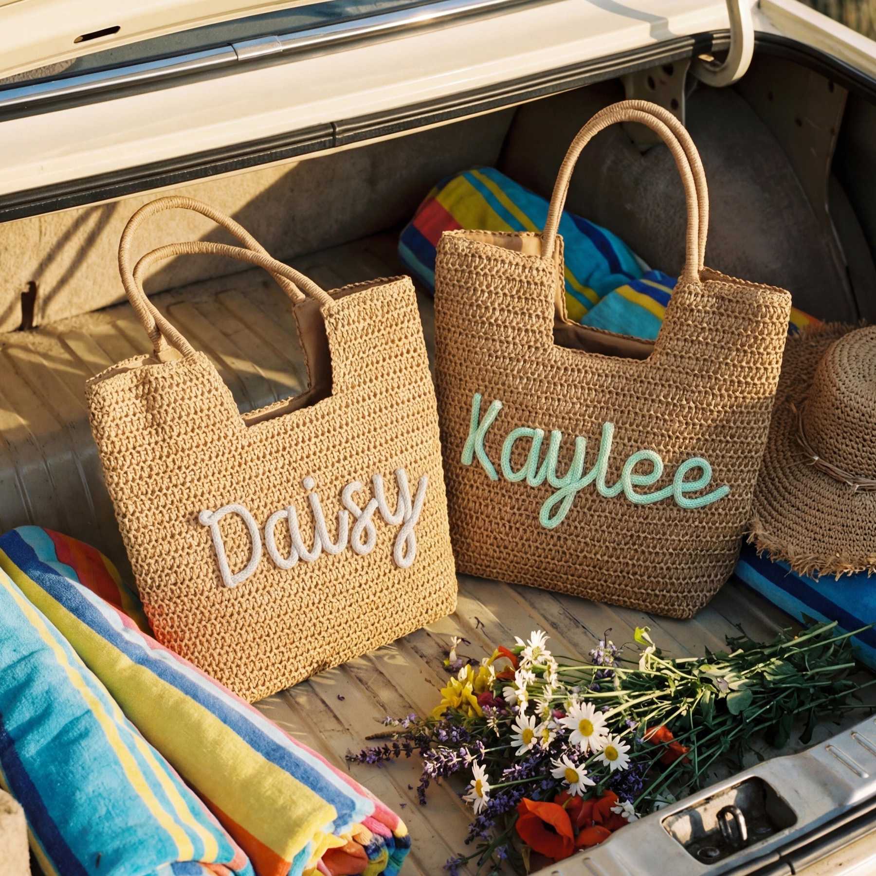Personalized Hand Embroidered Beach Tote Bag for Unique & Love | JNSBag136
