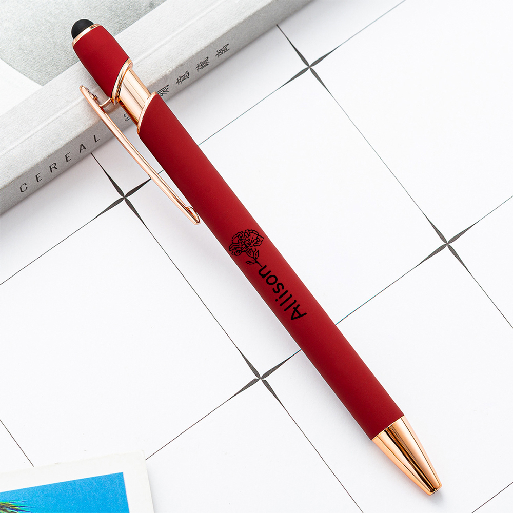 Personalized Morandi Color Birth Flower Retractable Ballpoint Pen for Unique & Love | JNSTool18