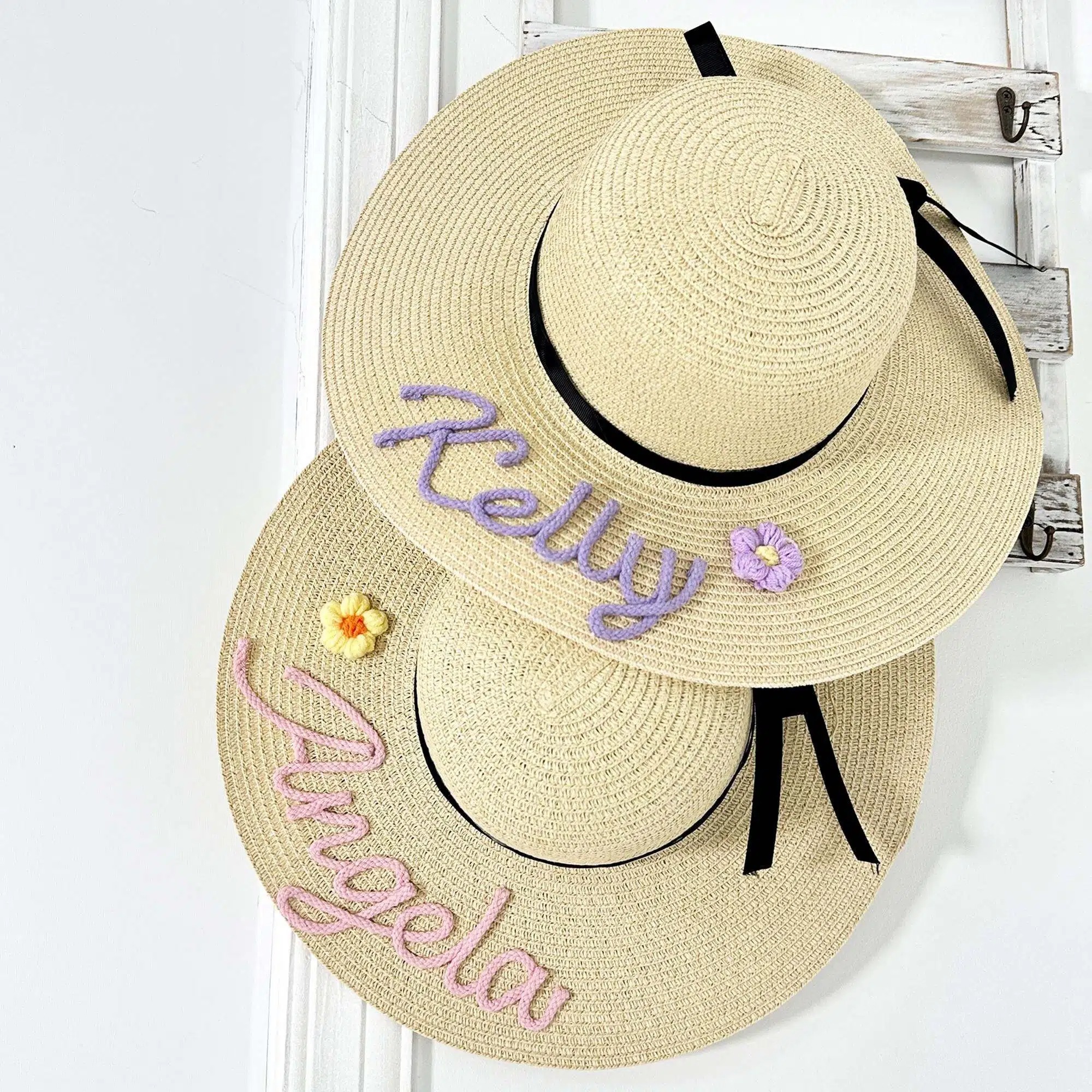 Personalized Hand Embroidered Straw Floppy Sun Hat for Unique & Love | JNSHat14