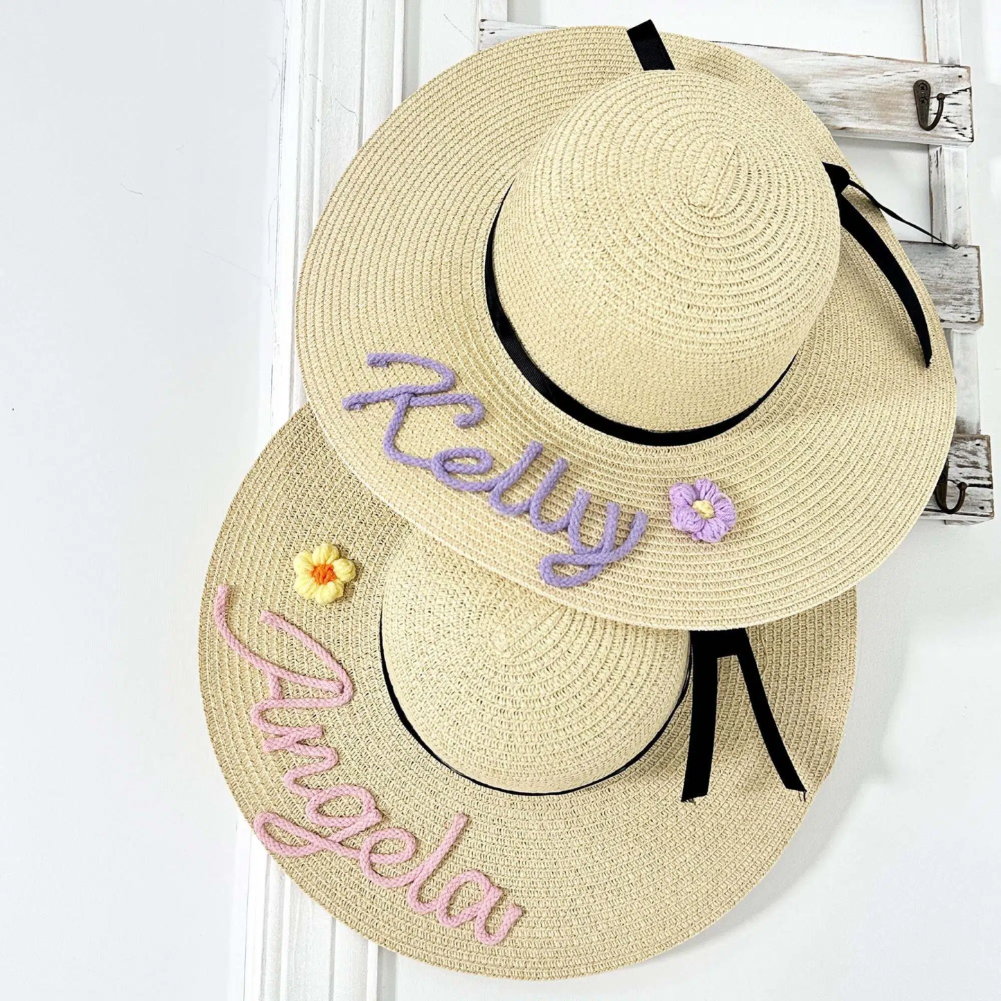 Personalized Hand Embroidered Straw Floppy Sun Hat for Unique & Love | JNSHat14