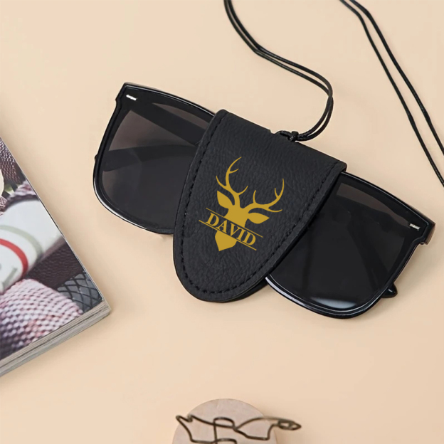 Personalized Name Leather Magnetic Portable Glasses Holder with Strap for Unique & Love | JNSDec162