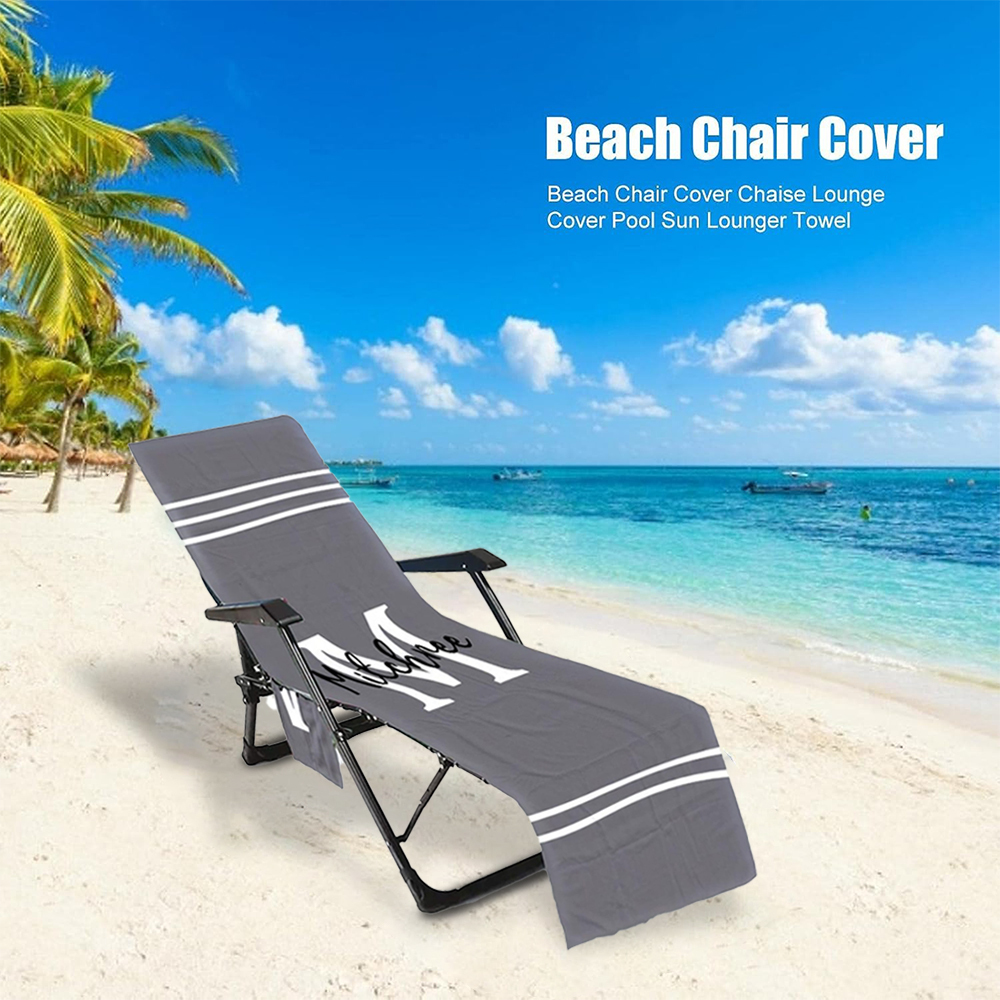 Personalized Name Beach Chair Cover Towel with Side Pockets for Unique & Love | JNSTowel08