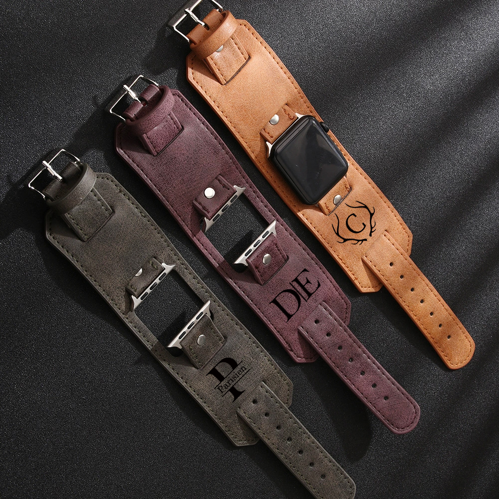 Personalized Leather Cuff Watch Band Strap for Apple Watch | JNSDec169