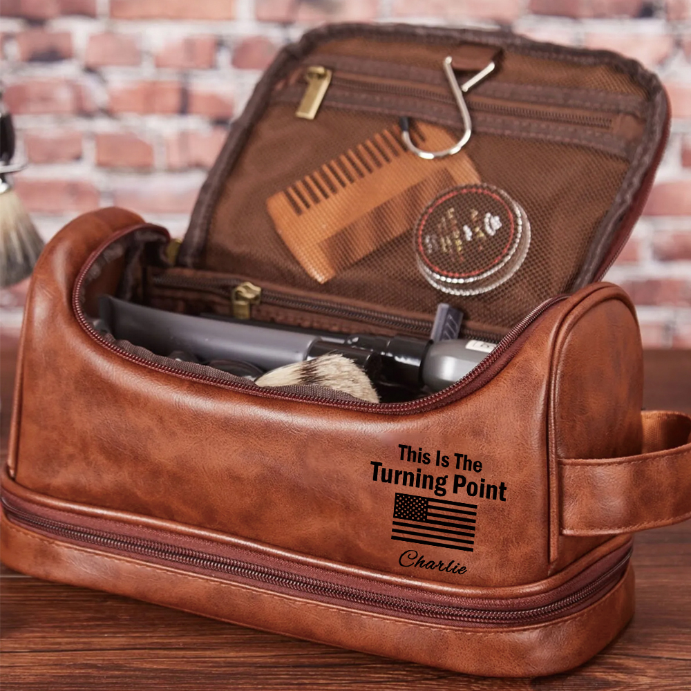 Personalized Leather Monogram Engraved Wash Bag | JNSBag07