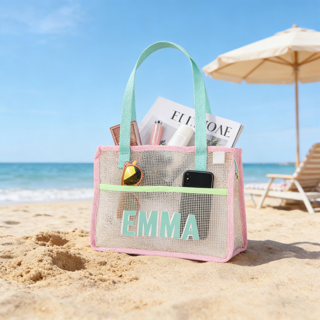Personalized Monogram Beach Mesh Tote Bag for Unique & Love | JNSBag130