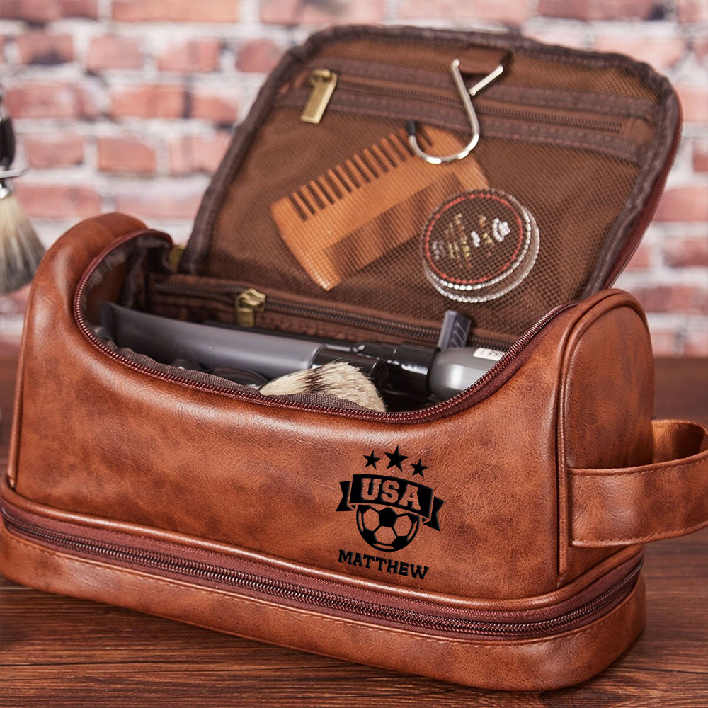 Personalized Leather Monogram Engraved Wash Bag | JNSBag07