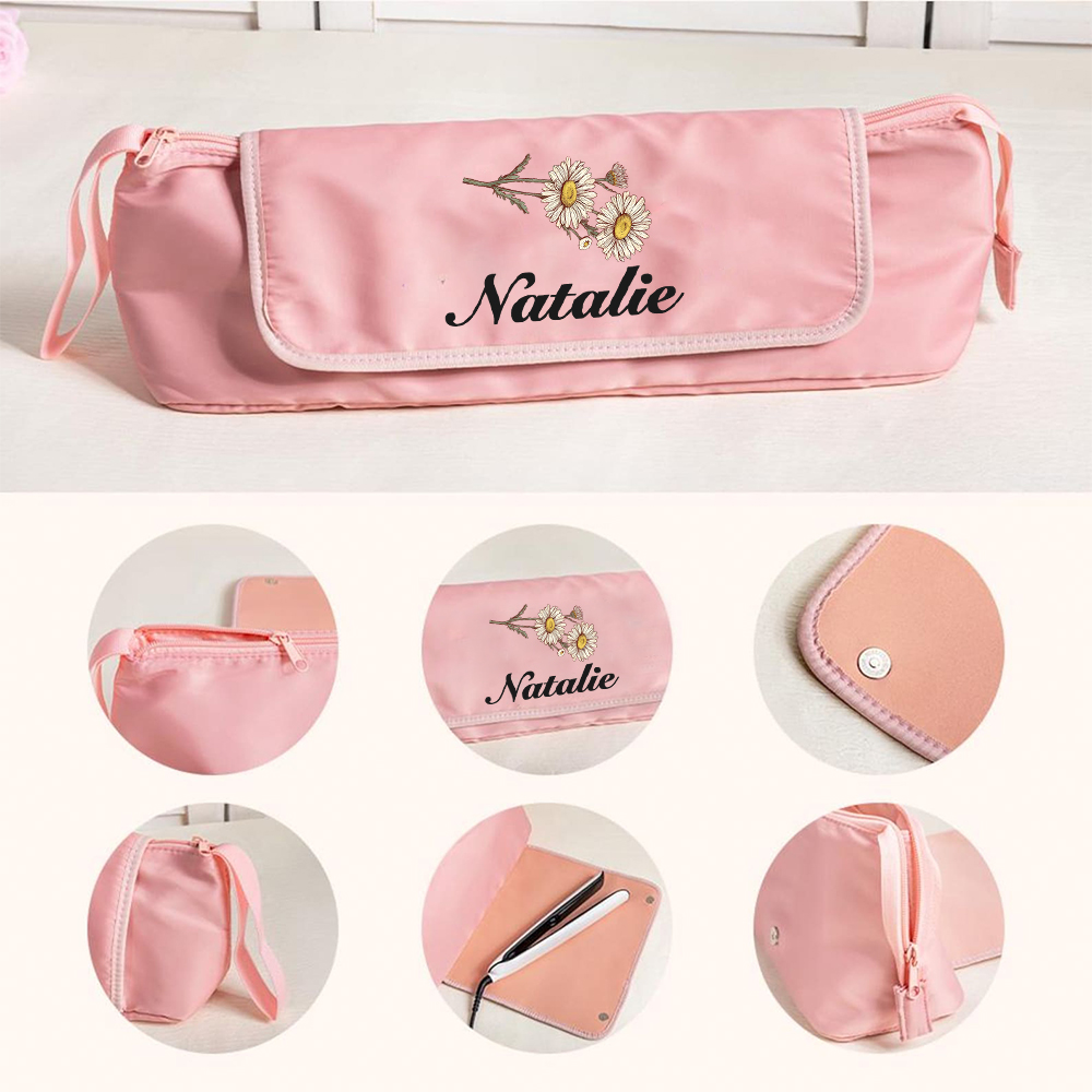 Personalized Birth Flower Hair Tools Portable 2-in-1 Design Travel Bag | JNSBag140