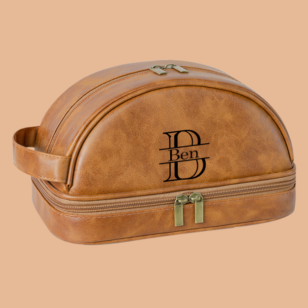 Personalized Leather Monogram Engraved Wash Bag for Unique & Love | JNSBag35