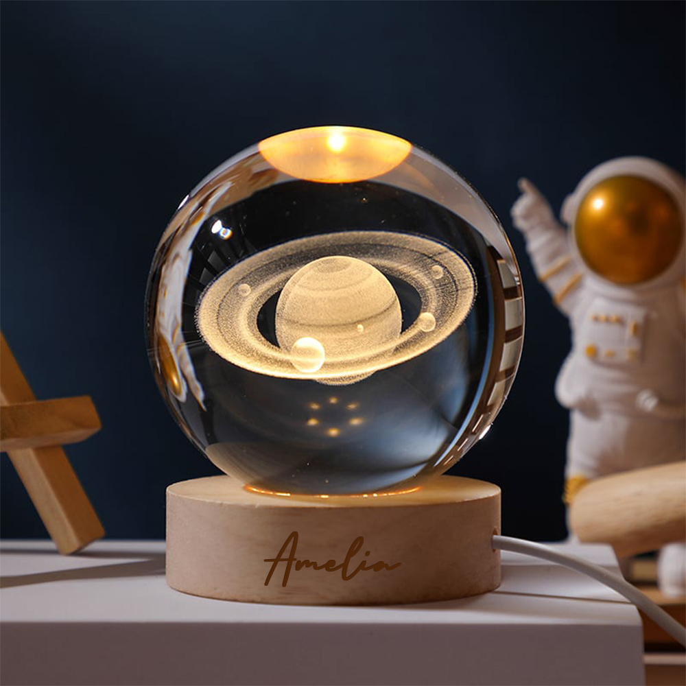 Personalized Engraved 3D Crystal Ball Night Light With Wood Base | JNSDec75