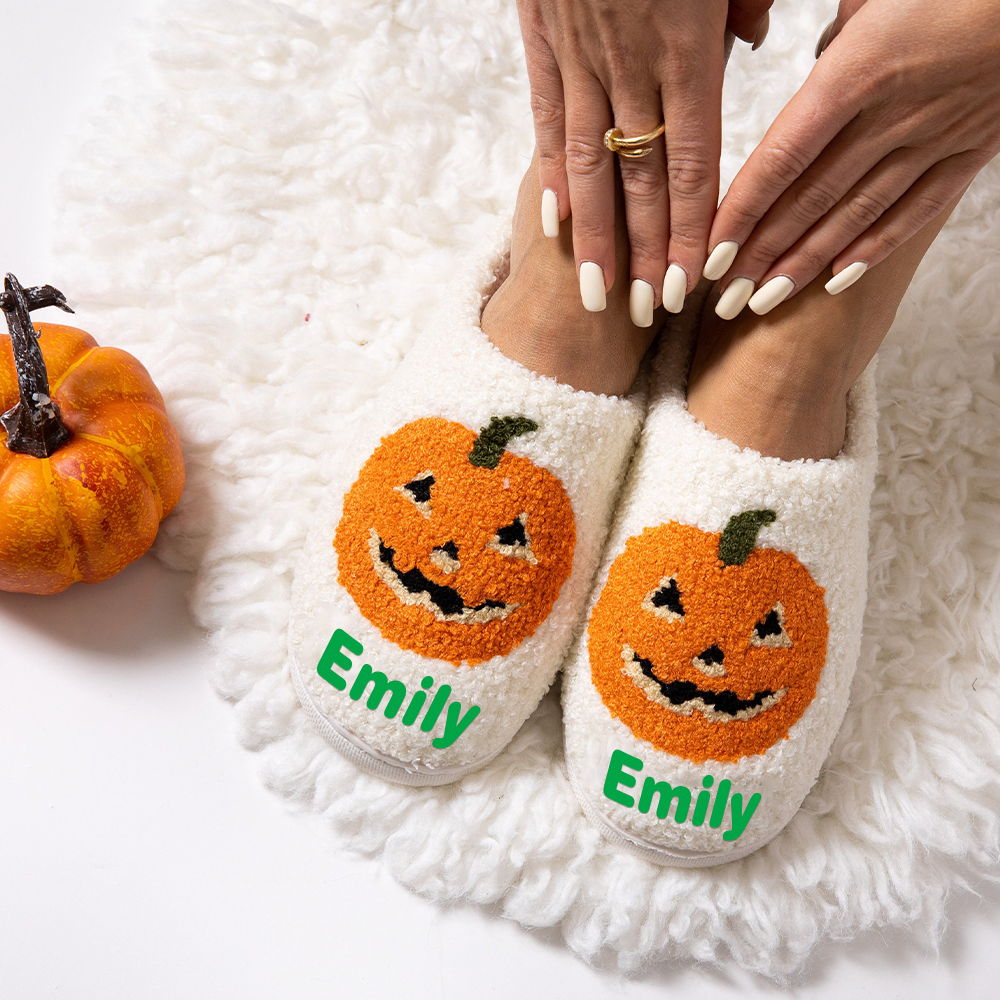 Personalized Name Halloween Pumpkin Slippers | JNSDec95