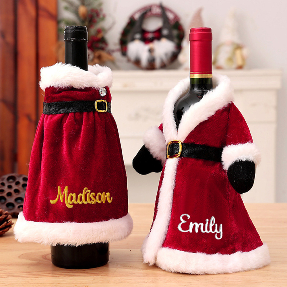Personalized Embroidered Christmas Red Wine Bottle Sleeve Cover for Decoration | JNSDec105