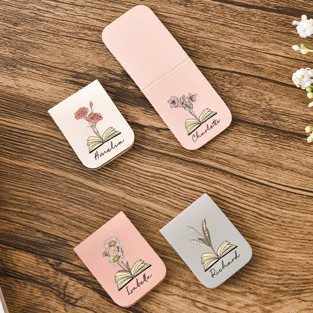 Personalized Leather Birth Flower Magnetic Bookmark | JNSDec120
