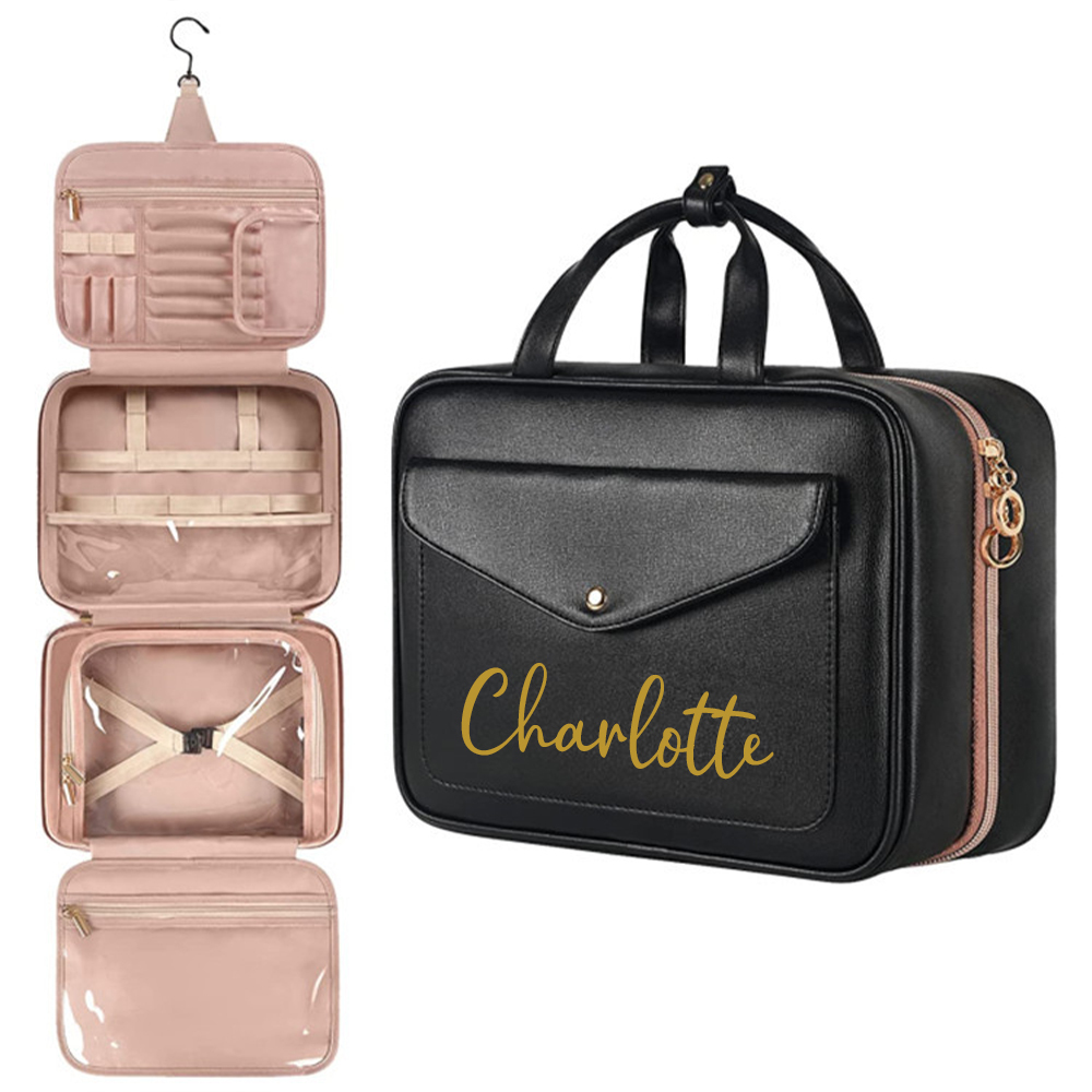 Personalized Name Leather Travel Makeup Bag | JNSBag79