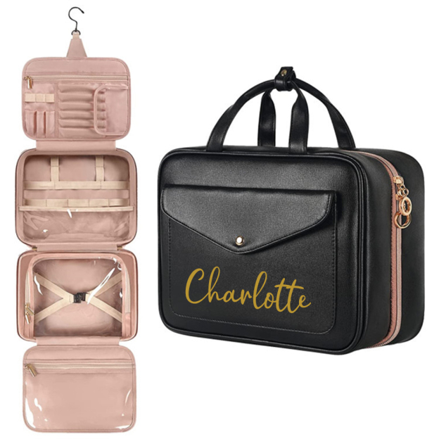 Personalized Name Leather Travel Makeup Bag | JNSBag79