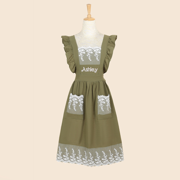 Personalized Name Embroidered Apron with Lace Pockets | JNSCloth43
