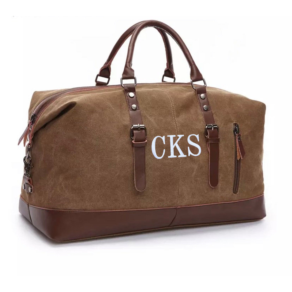 Personalized Monogram Embroidered Men’s Leather Duffle Bag | JNSBag83