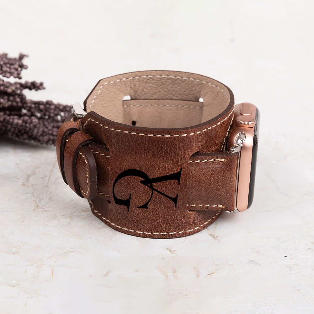 Personalized Leather Cuff Watch Band Strap for Apple Watch | JNSDec169