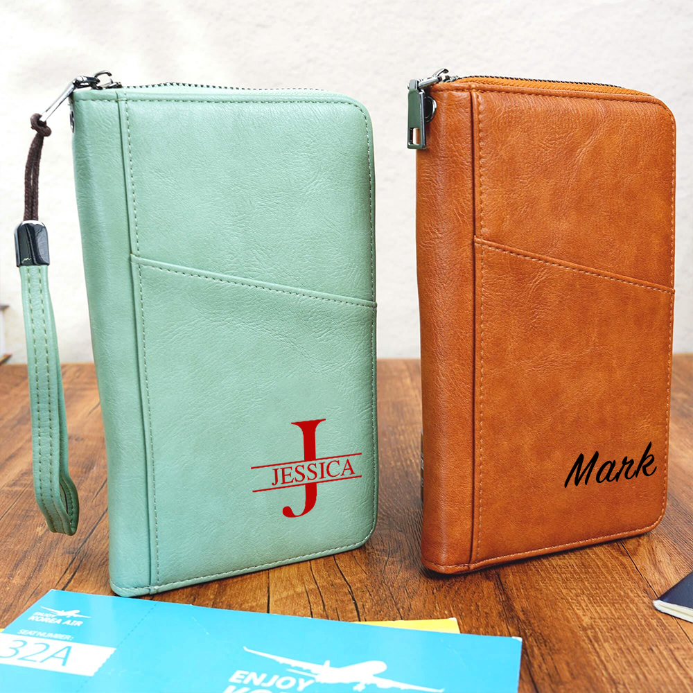 Personalized Leather Family Travel RFID Blocking Passport Wallet Organizer with 5 Passport Holder | JNSCase12