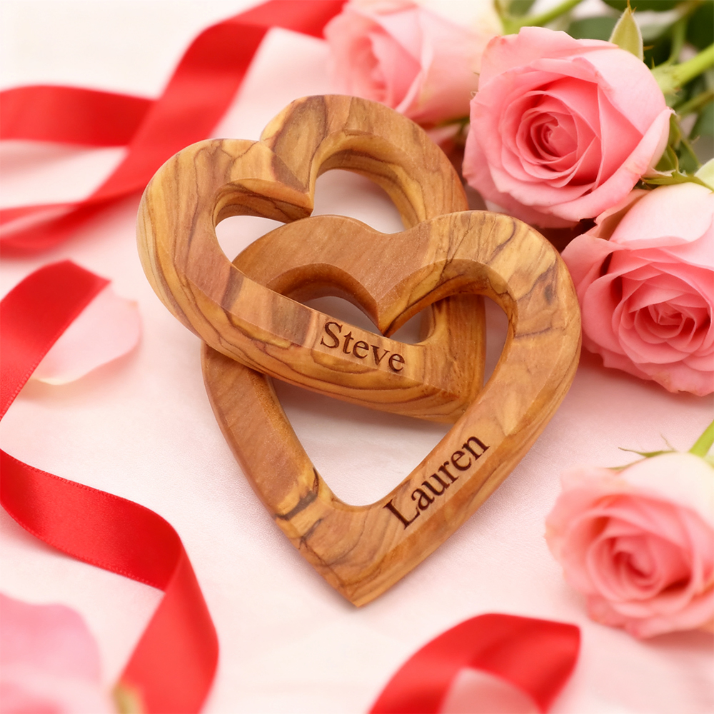 Personalized Olive Wood Interlocking Hearts for Unique & Love | JNSDec180