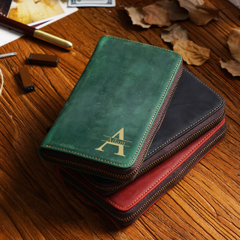 Personalized Monogrammed Genuine Leather Pen Holder Organizer with Zipper | JNSBag44