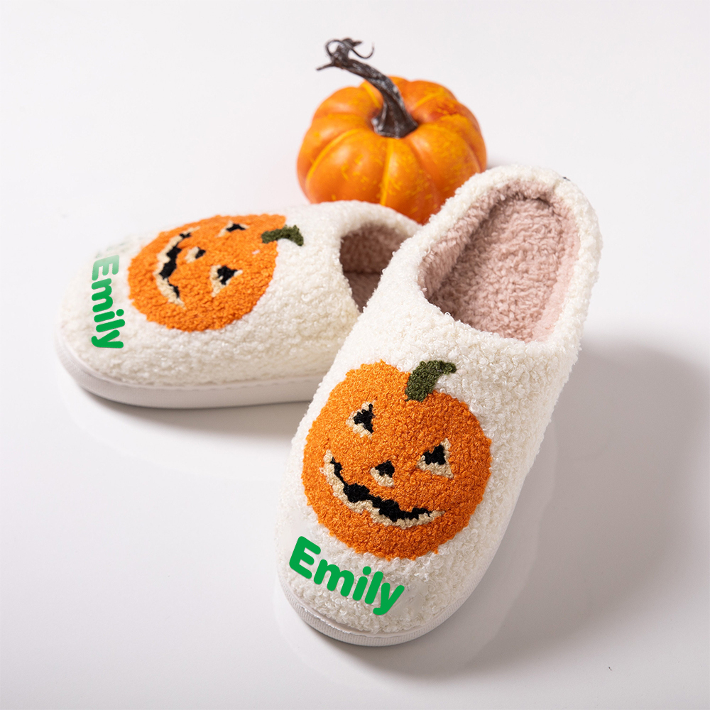 Personalized Name Halloween Pumpkin Slippers | JNSDec95