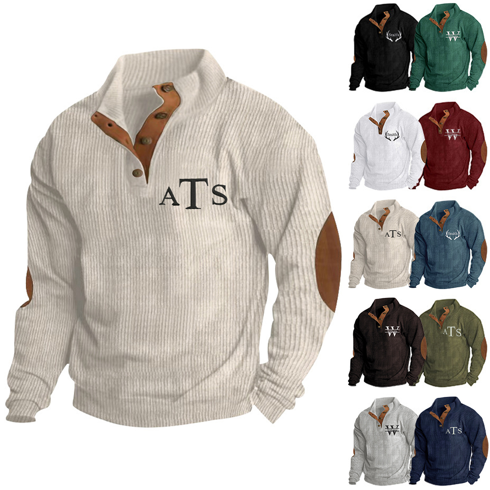 Personalized Monogram Embroidered Corduroy Men Sweatshirt | JNSCloth39