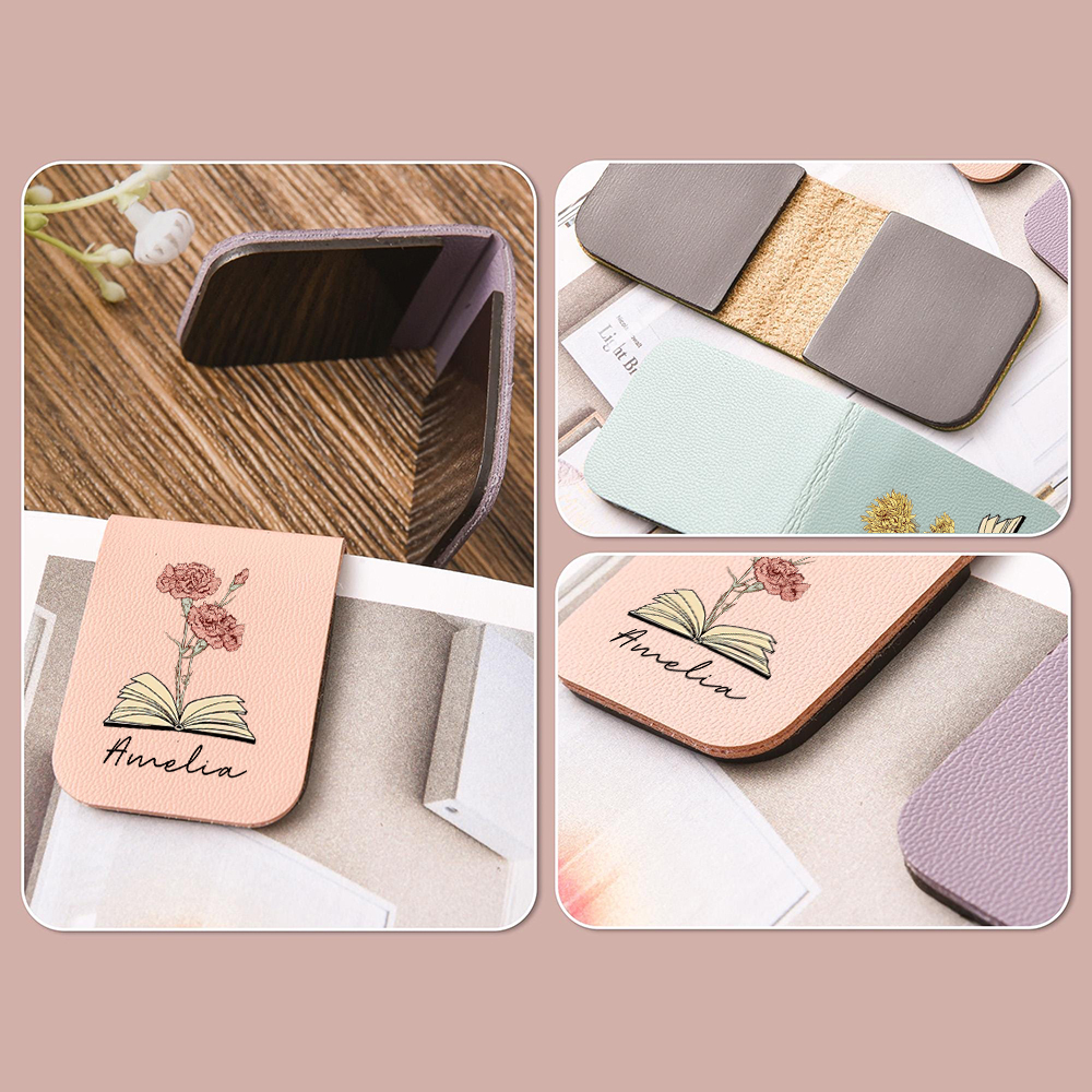 Personalized Leather Birth Flower Magnetic Bookmark | JNSDec120