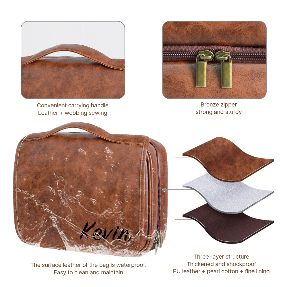 Personalized Leather Monogram Engraved Wash Bag for Unique & Love | JNSBag33