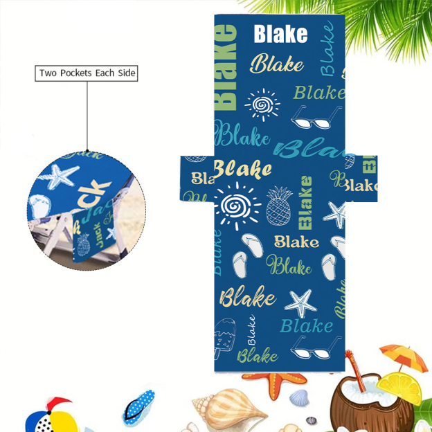 Personalized Name Beach Chair Cover Towel with Side Pockets for Unique & Love | JNSTowel10