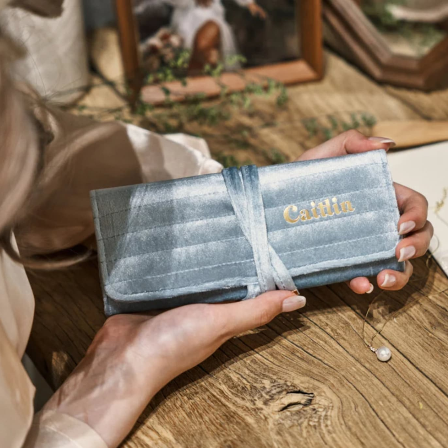 Personalized Monogrammed Velvet Travel Jewelry Rolls | JNSBag77