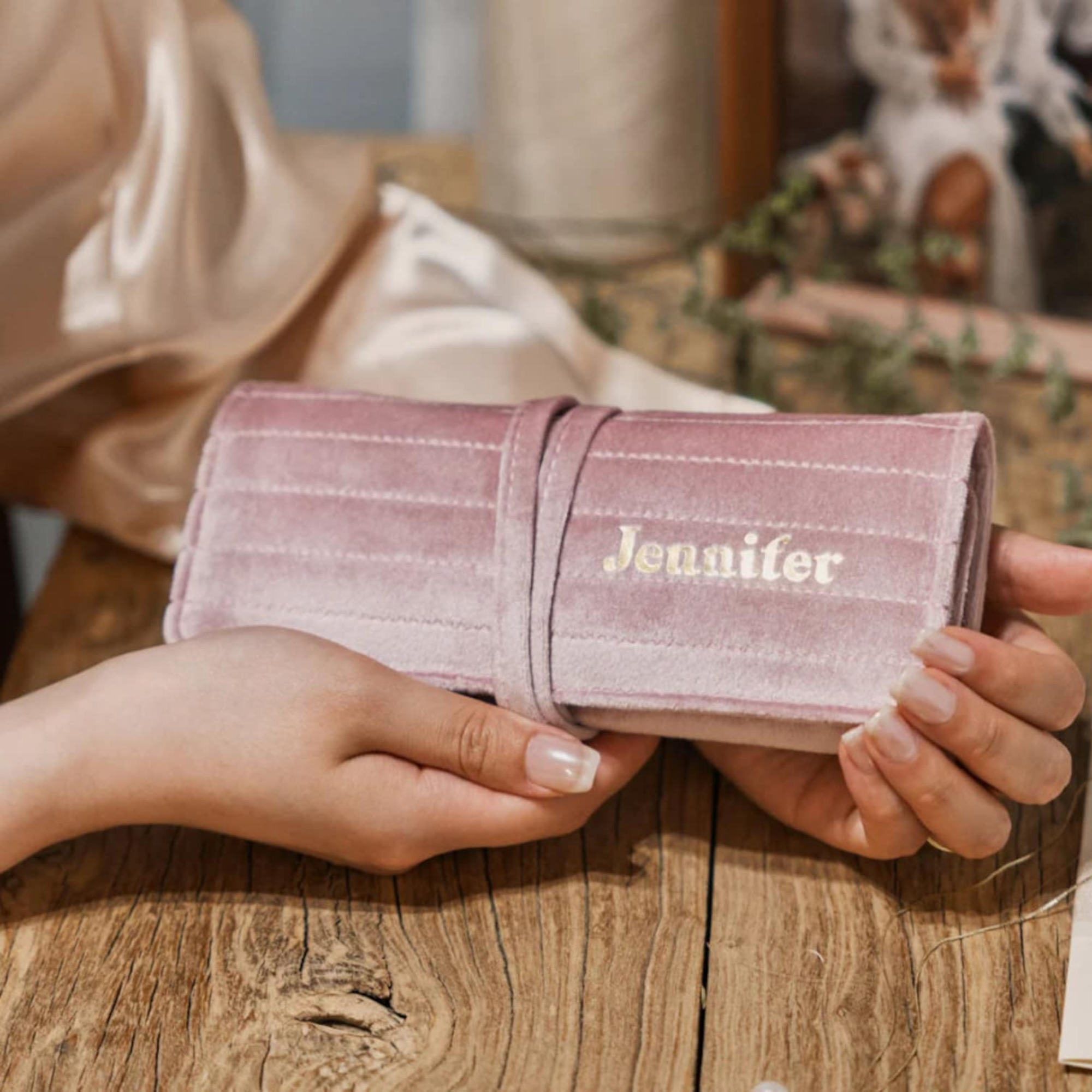 Personalized Monogrammed Velvet Travel Jewelry Rolls | JNSBag77