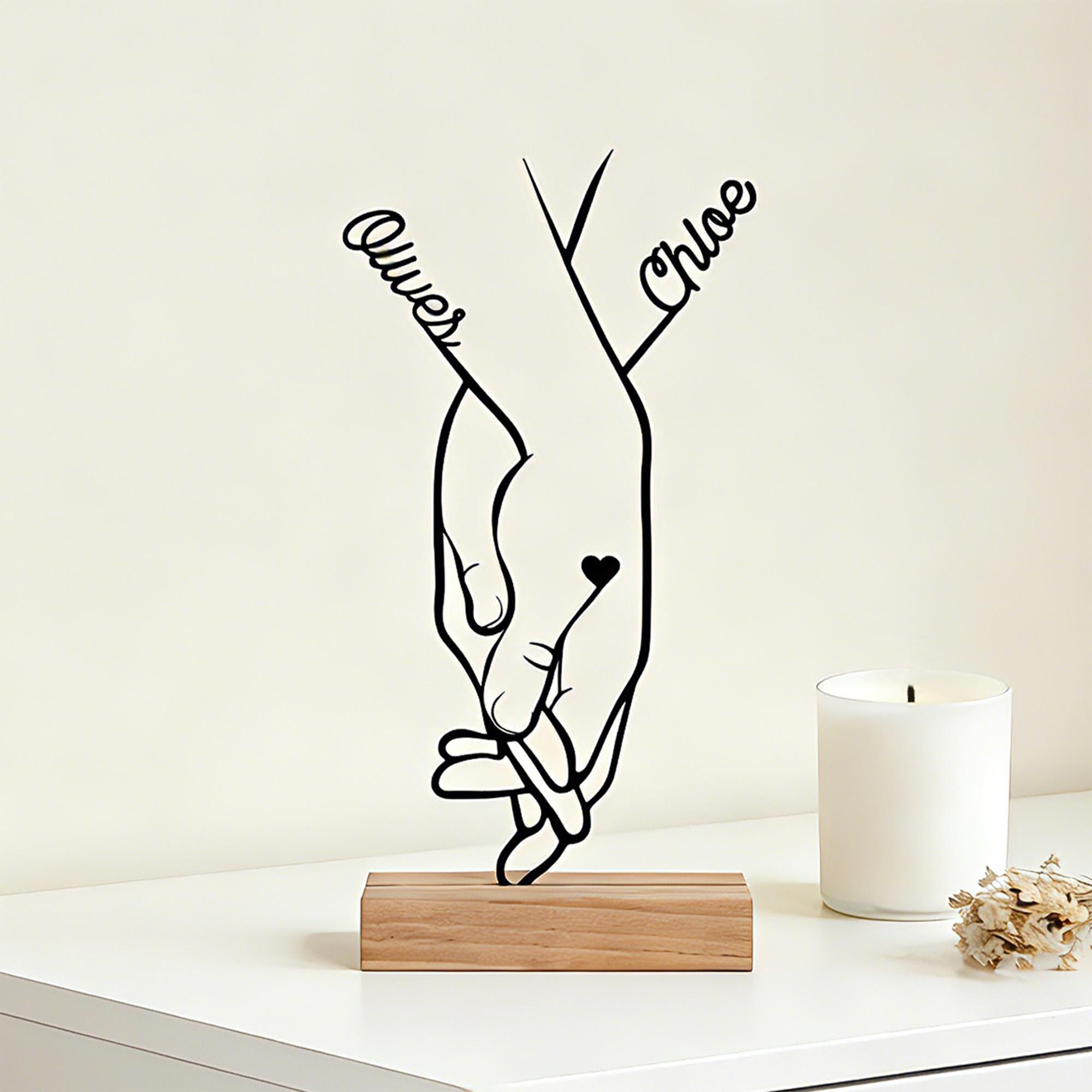 Personalized Name Line Art Holding Hands Couple Sculpture for Unique & Love | JNSDec216