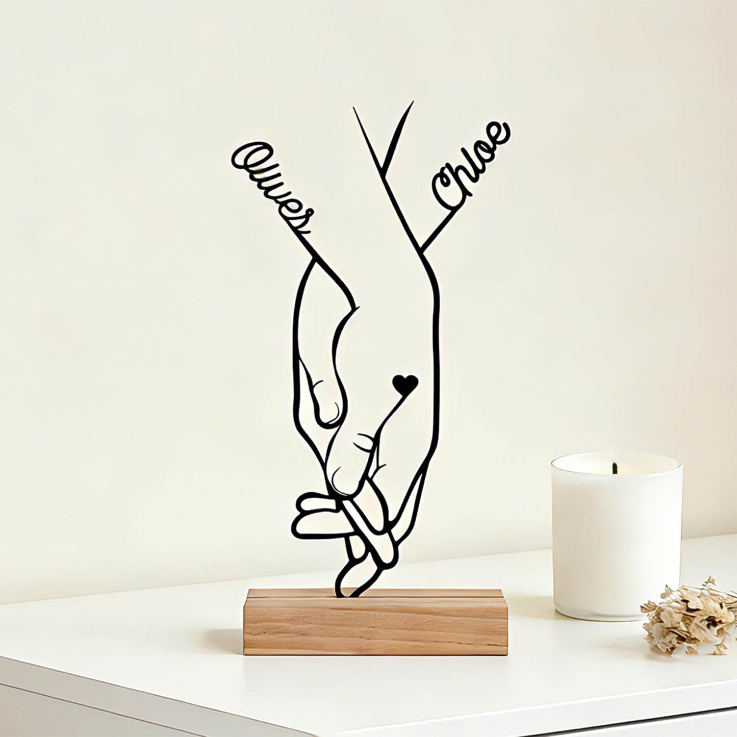 Personalized Name Line Art Holding Hands Couple Sculpture for Unique & Love | JNSDec216
