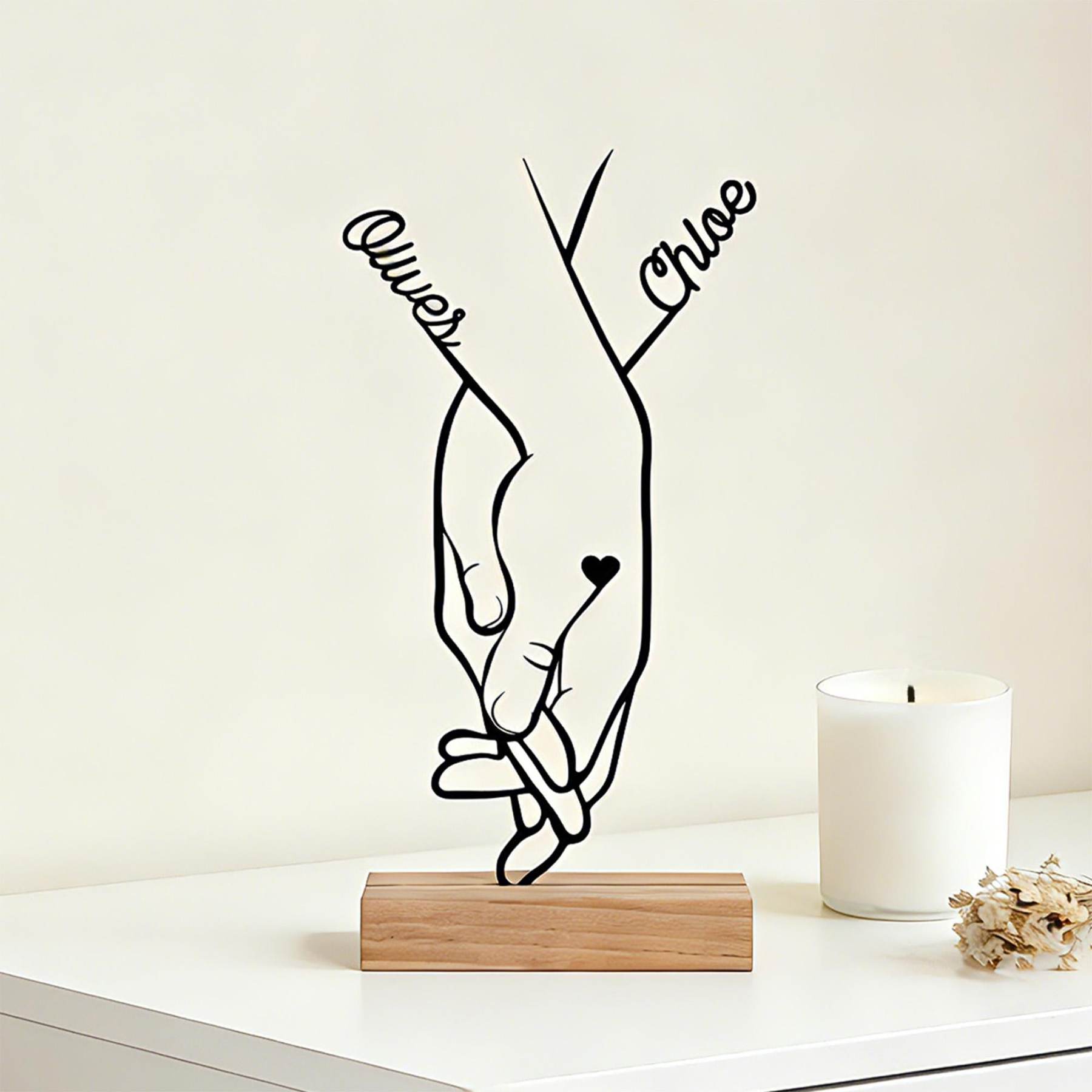 Personalized Name Line Art Holding Hands Couple Sculpture for Unique & Love | JNSDec216