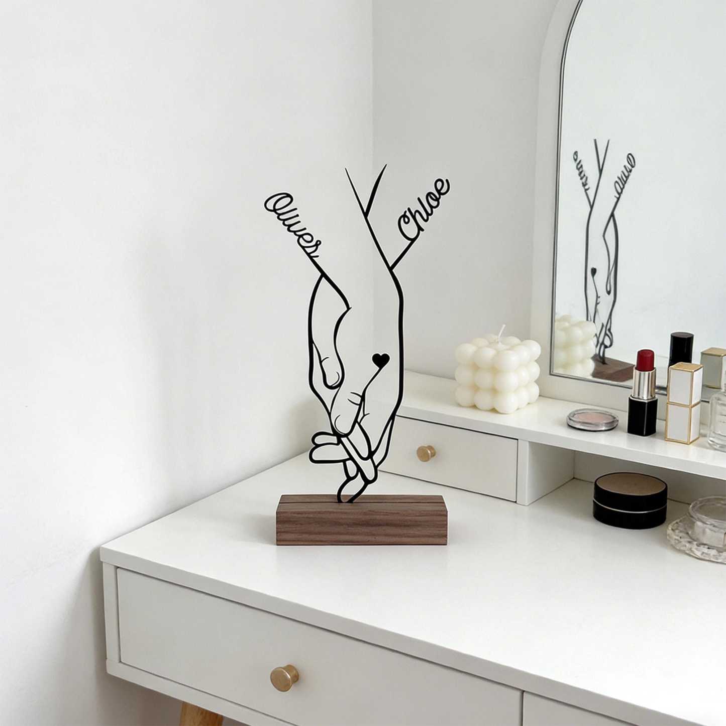 Personalized Name Line Art Holding Hands Couple Sculpture for Unique & Love | JNSDec216