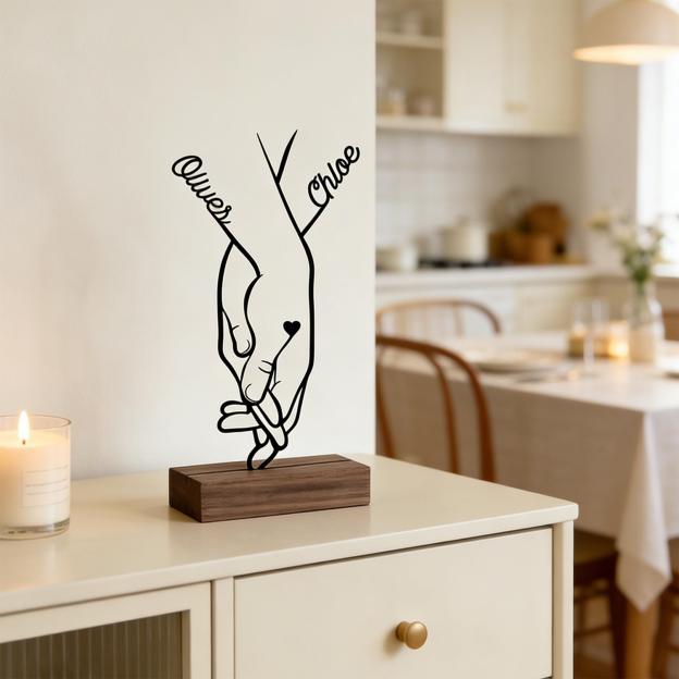 Personalized Name Line Art Holding Hands Couple Sculpture for Unique & Love | JNSDec216