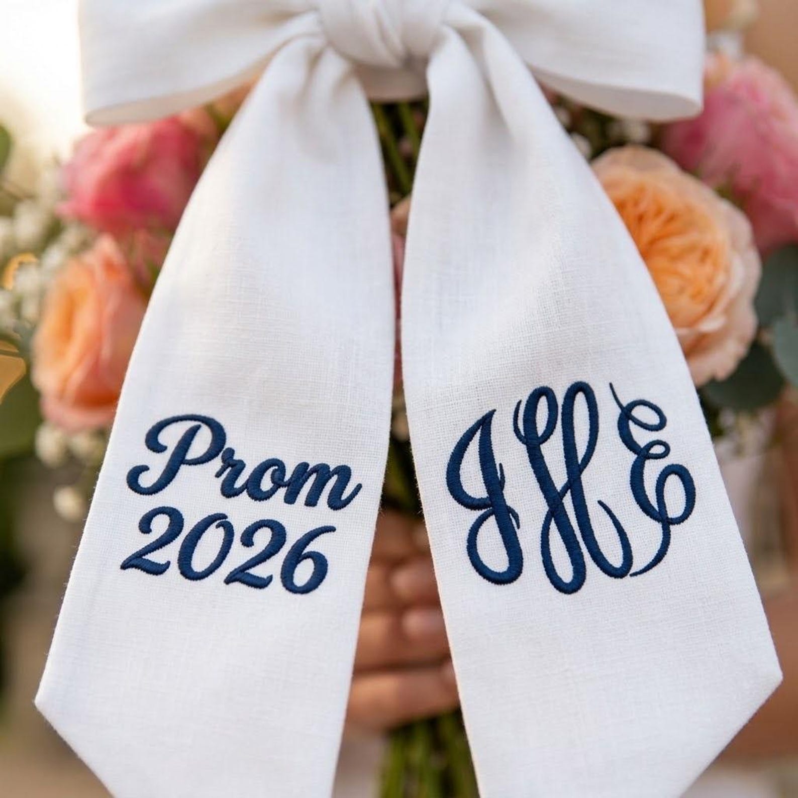Personalized Monogram Embroidered Prom Couple Bouquet Sash for Unique & Love | JNSDec208