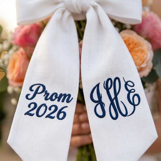 Personalized Monogram Embroidered Prom Couple Bouquet Sash for Unique & Love | JNSDec208